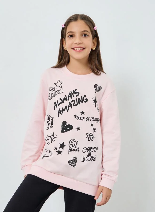 Styli Teen Girls Graffiti Sweatshirt and Flared Leggings